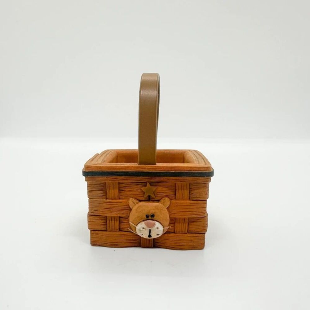 Vintage Blossom Bucket Orange Cat Figurine Basket Square
